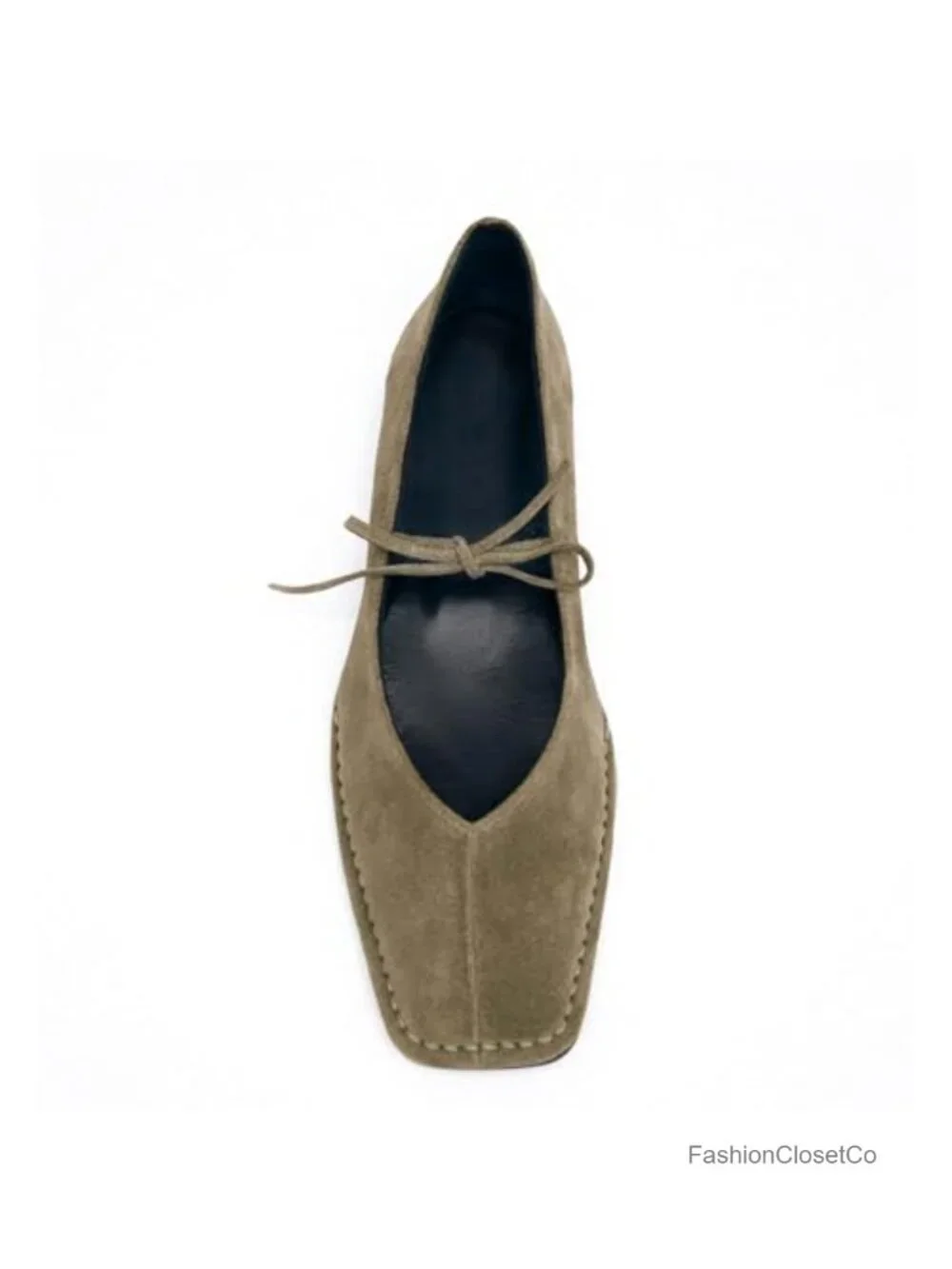 Suede Leather Lace Up Ballet Flats Square Toe Mary Jane Slip On Ballerina Shoes